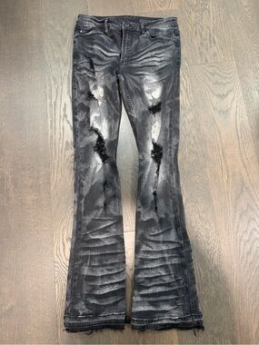 Men’s Black Distressed Flare Jeans
